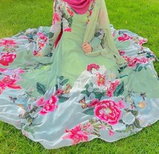 Green Floral Chiffon Anarkali with Dupatta for Women Outfit