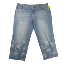 LOGO by Lori Goldstein Boyfriend Jeans Womens 30W Paint Splatter Slim Leg Pant