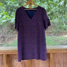 Madewell Women's Purple Silk Floral Shift Dress Short Sleeve Size S