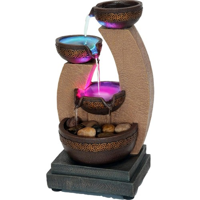 #ad Fountain Plastic 11in Brown Tiered with LED Lights Water Flowing Indoor Garden $51.99