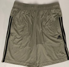 ADIDAS Mens Aeroready Shorts MEDIUM Zip Pockets SILVER PEBBLE/BLACK 3 STRIPE