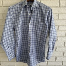 Peter Millar Long Sleeve Blue Plaid Button Down Shirt Size Medium
