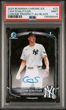 2025 Bowman Chrome Sapphire Cam Schlittler Auto Black Refractor 1st 10/10 PSA 9