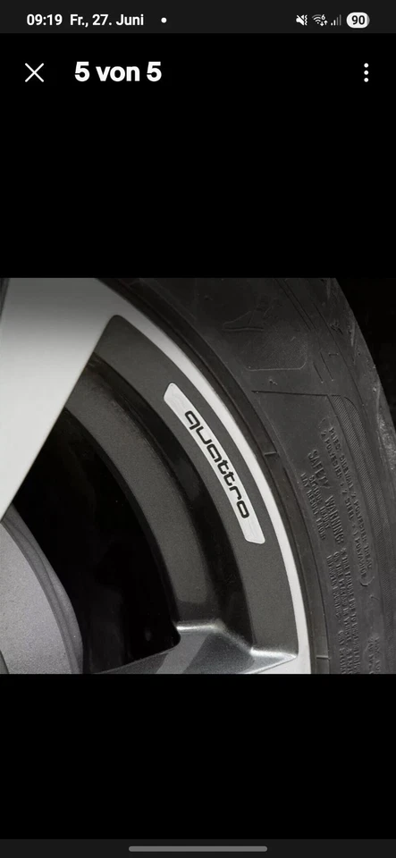 4 x  Quattro  Felgen Aufkleber Sticker Logo Emblem ca. 90mm x 8mm Schwarz Chrom  - Bild 2 von 4