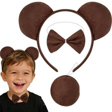 3-Piece Funny Bear Costume Set with Ears Headband Bow Tie Tail Halloween Dres...