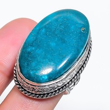 Neon Blue Apatite Gemstone 925 Sterling Silver Jewelry Ring Size 8 O979