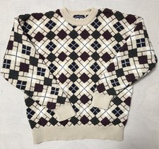 Vintage Woods Gray Argyle Sweater Womens Sz Lg 100 Cotton