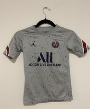 Jordan PSG Soccer Jersey Youth S Gray Slim Fit Accor Visit Rwanda