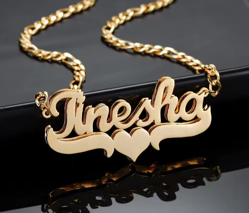 Custom Double Layered Pendant Name Necklace Figaro Chain Jewelry Gold Silver - product listing photo