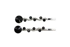 A Pair Of Black Premium Rhinestone Crystal Floral Hair Clips 2 Pcs Pins