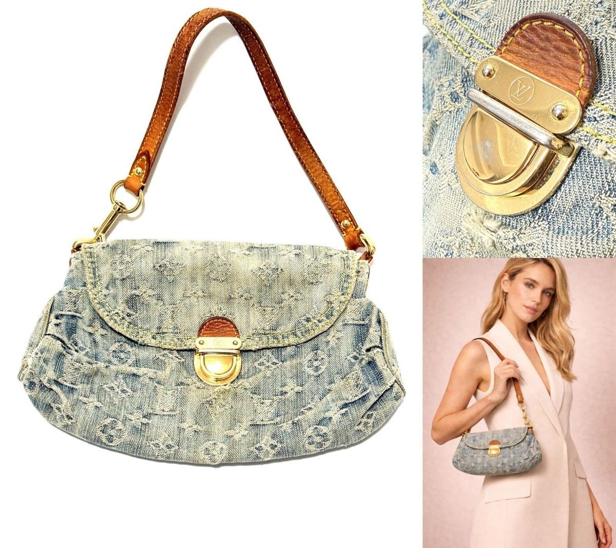 Louis Vuitton Monogram Denim Blue Mini Pleaty Shoulder Bag M95050
