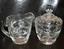 Anchor Hocking Early American Prescut Glass Cream & Sugar Set with Lid
