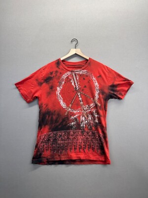 Mountains Evolution Mens Red T-Shirt Pipe Tie Dye Short Sleeve Crew Neck Size XL