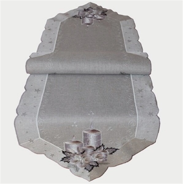 Weihnachtstischdecke 40*140 Cm Kerzen Grau-Silber Weihnachten Advent Tischtuch-image