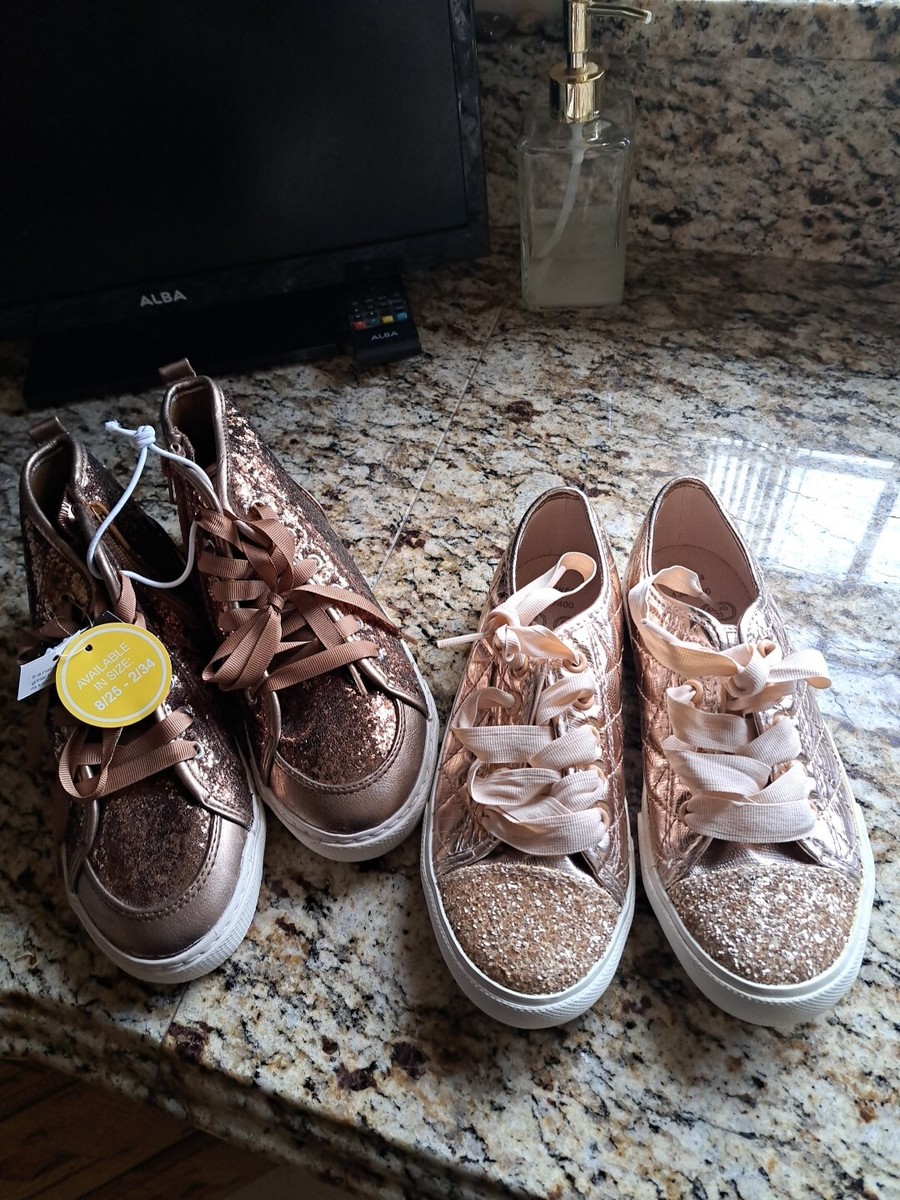 Girls Glitter Gold Trainer Bundlle Size New UK