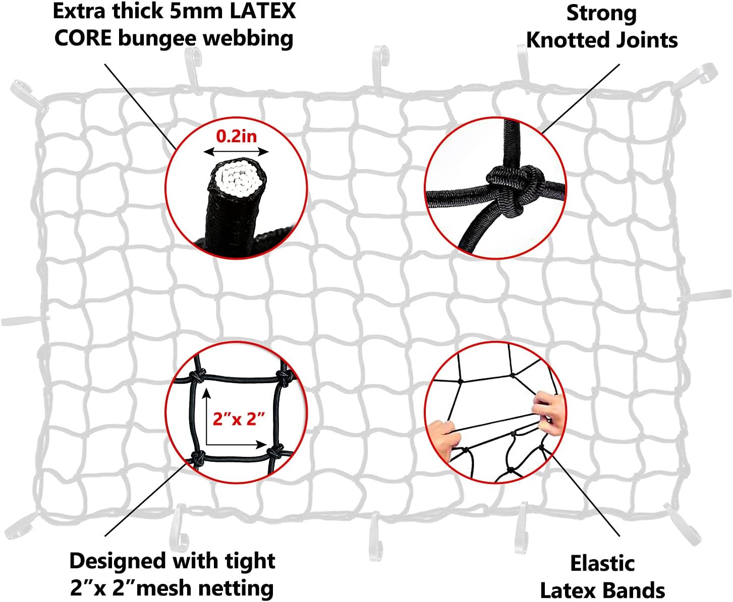 2’X3’ Bungee Cargo Net Stretches to 4'X6' for Truck Bed,Pickup Bed,Trailer,Motor