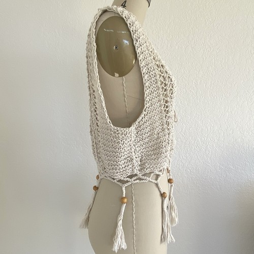 AUTHENTIC VINTAGE 70’s MACRAME / CROCHET VEST BOHO, FESTIVAL HIPPIE Fringe - M - Picture 5 of 7