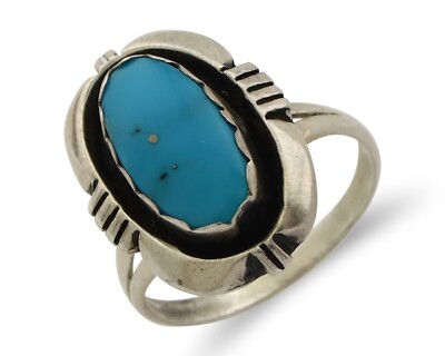 Navajo Ring 925 Silver Blue Gem Turquoise Native American Artist C.80's