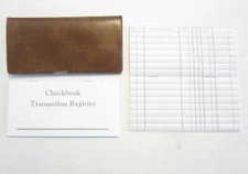 1 PECAN BROWN MARBLE VINYL CHECK BOOK COVER & 1 CHECKBOOK TRANSACTION REGISTERS 