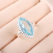 Blue Topaz Gemstone 925 Sterling Silver Ring Handmade Jewelry Ring Gift For