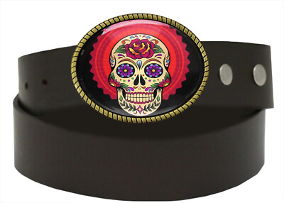 Black White Sugar Skull Belt Buckle Metal Streetwear Day of Dead Floral Mexico Day of the Dead Belt - Etsy main image 2