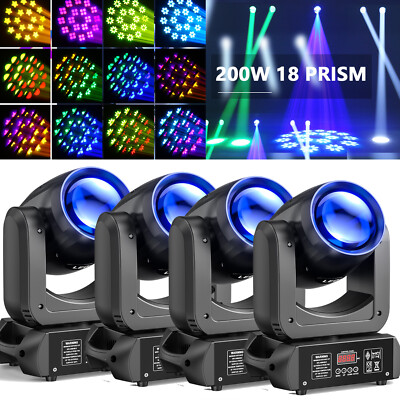 4x 200W 6+12 Prisma Gobo LED Beam Moving Head Bühnenlicht DMX Spot DJ Partylicht