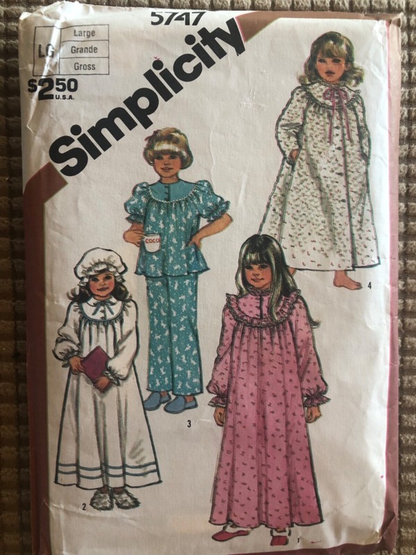 SIMPLICITY 5747 VINTAGE GIRLS NIGHTGOWN PAJAMAS ROBE HAT PATTERN SZ L 5-6