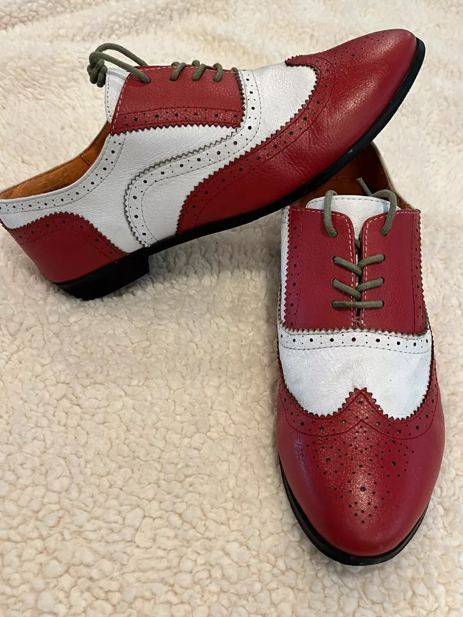 Red White Womens EU 39 US 8 Brogue Carved Lace Up Oxfords Wing