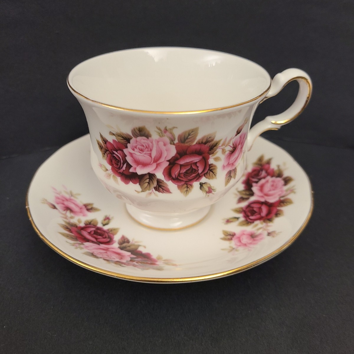 Vintage Queen Anne Bone China Tea Cup & Saucer Red & Pink Roses