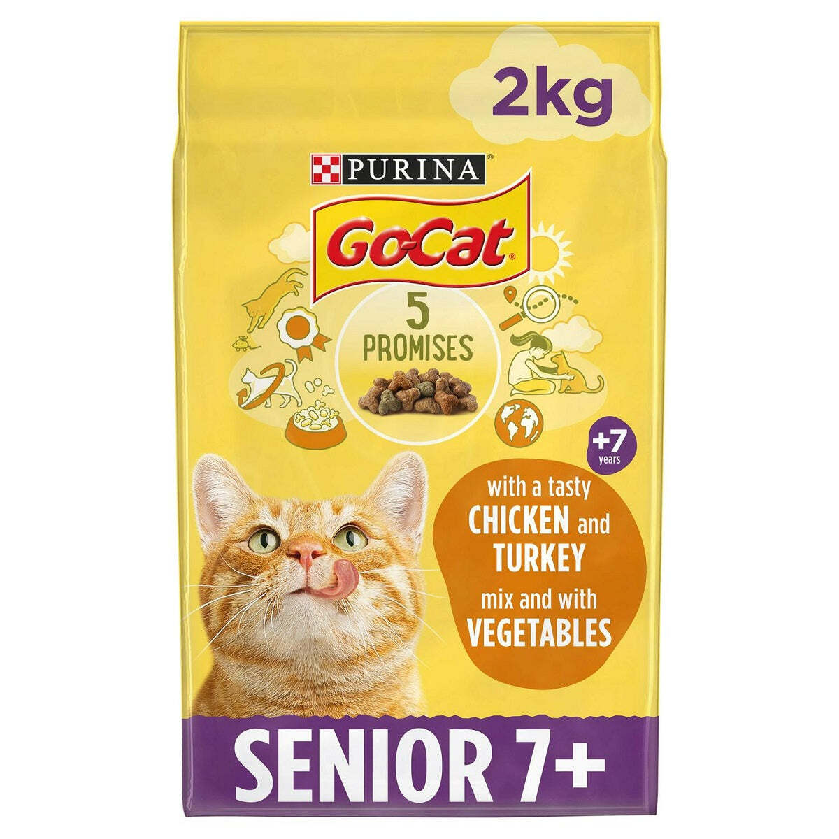 GO CAT 7+ SENIOR 750g 2kg 4kg 8kg : Mature Food Chicken Turkey Dry Biscuits Feed