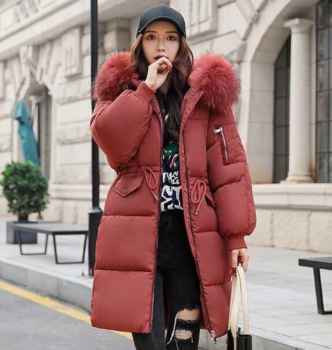 Chaqueta de invierno para mujer con capucha de piel larga de plumón cálido Parka acolchada abrigo acolchado - Imagen 10 de 22