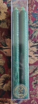 Pair Of  12 '' 100 % Pure Beeswax COLONIAL CANDLE OF CAPE COD  Evergreen Tapers
