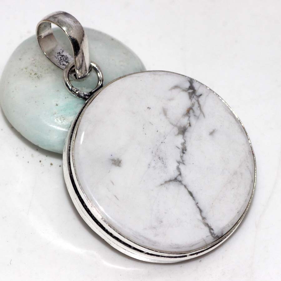Howlite 925 Silver Plated Round Gemstone Pendant 1.7