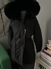 Coat Size Small Women Parka Black Faux Fur Hood New Winter Warm