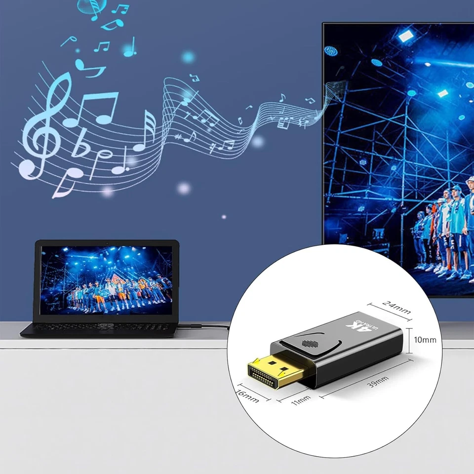 DP auf HDMI Adapter 4K Displayport zu HDMI Konverter Stecker Full HD Audio Video - Bild 3 von 4