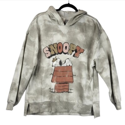 Snoopy Peanuts Gray White Tie Dyed Hooded Sweatshirt Hoodie