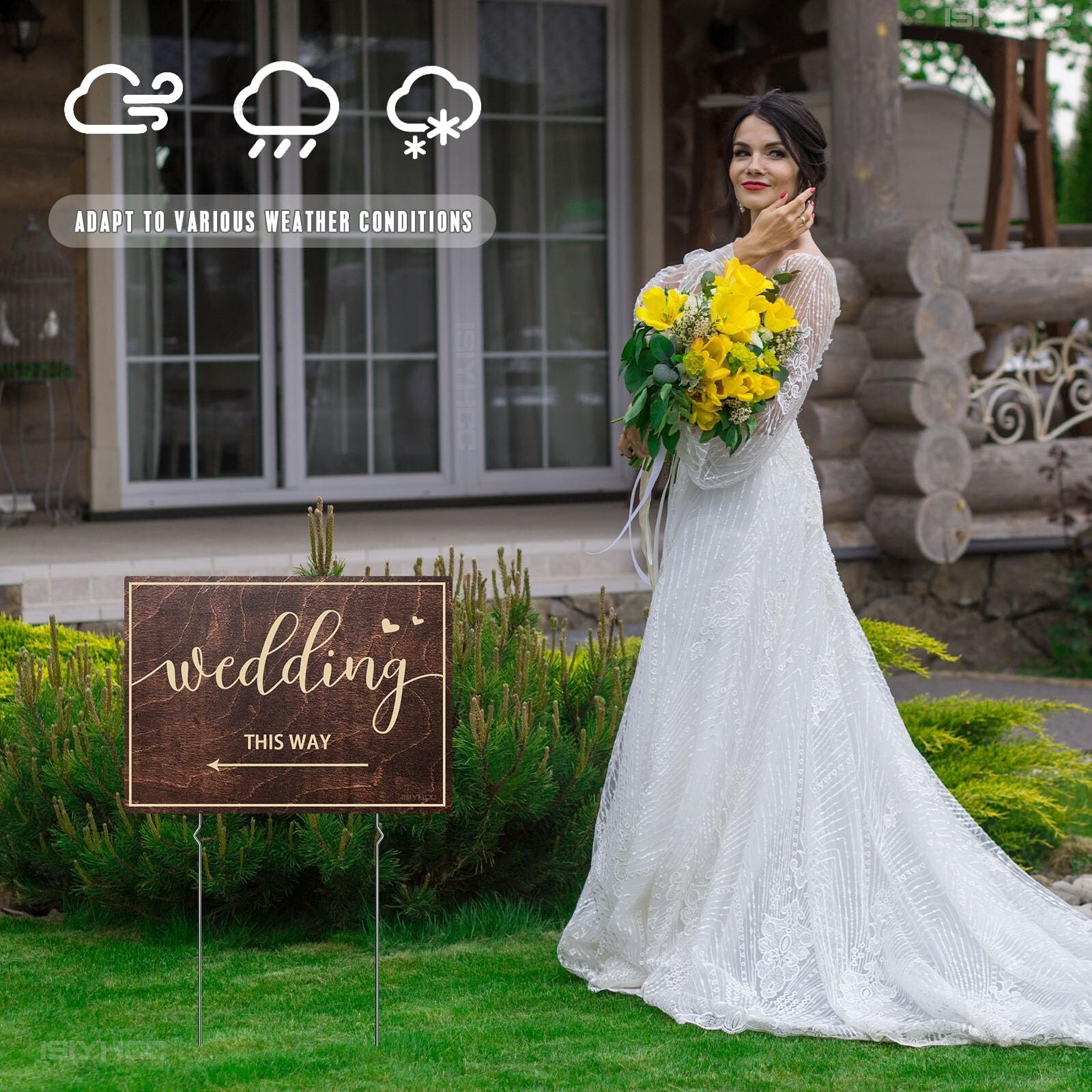 9-Piece Wedding This Way Sign Kit, Double-Sided Wooden Wedding Direction Arro...