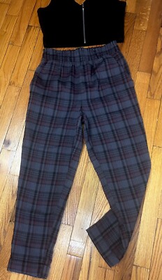Sky And Sparrow Pants Gray Red Plaid Cuff Ankle Trousers Juniors Women s M