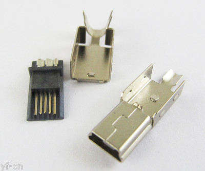 10sets Metal Shell Housing Mini 5pin USB Male Plug Socket Connector for PC Use