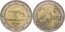 Latvia 2 EURO COIN UNC 2015 Endangered nature – the Black Stork