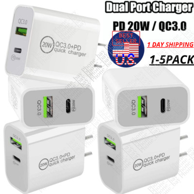 For iPhone 14 13 12 11 8 20W QC Fast Charger Block USB Type C Wall Power Adapter