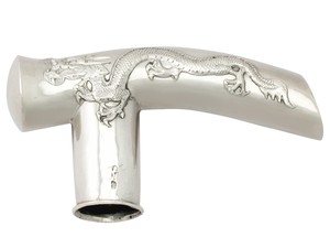 Antique Chinese Export Silver Walking Stick Handle, Circa 1890