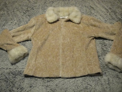 Vintage FRANKLY MY DEAR ~ Womens M Faux Fur SUPER SOFT ~ Zip Up SWEATER USA MADE
