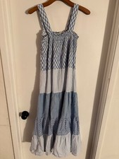 Women "Sandro" blue patchwork patter, sleevelss shift midi dress. Size 38