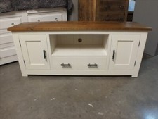 SHABBY PAINTED LARGE PLASMA TV UNIT ROUGH SAWN DISTRESSED F&B POINTING 