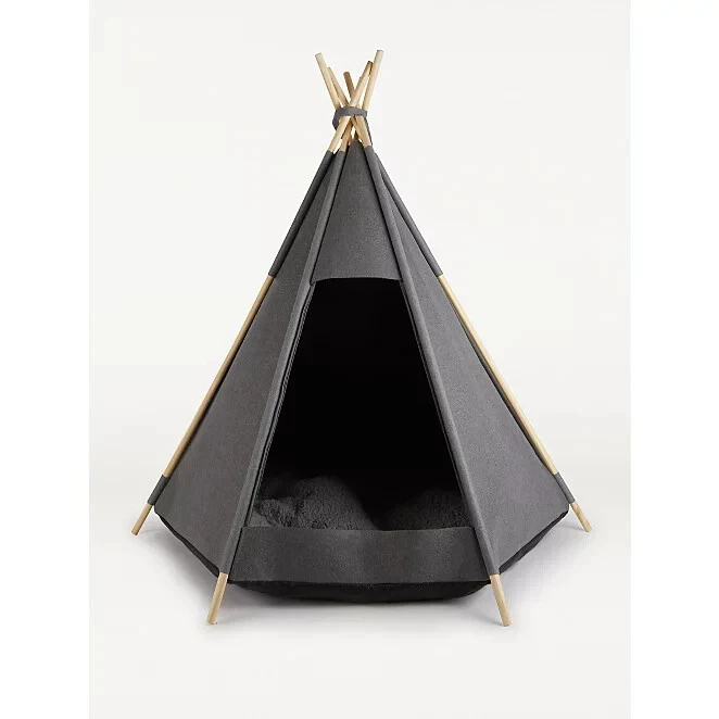 Felt Pet Teepee Tent Cat Dog Bed with Pillow 35x40 cm Dark Grey Ulubey Large