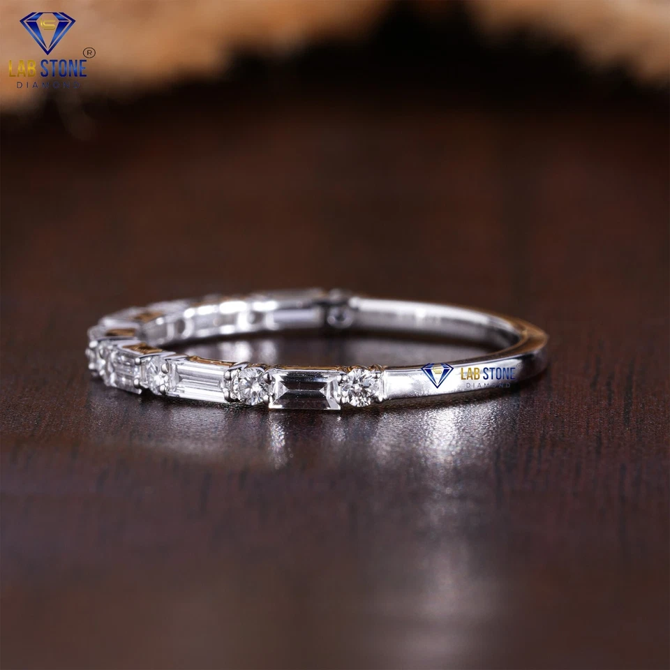 0.44 TDW Baguette & Round Lab Grown Diamond Band 18k White Gold - Image 2 of 4