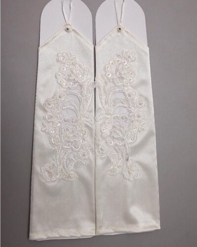 Bridal White Lace Insert Satin Pearl Fingerless Wedding Prom Gloves - 第 1/1 張圖片
