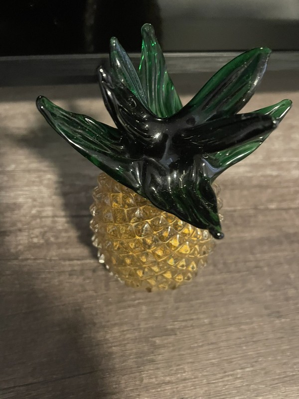 LENOX GLASS PINEAPPLE GOLD GREEN LEAVES 5" TALL 4 WIDE PERFECT CONDITION