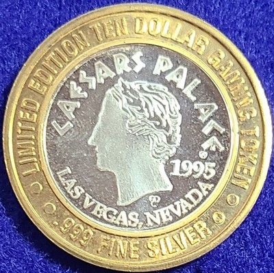 Silver Strike, Caesars Palace, .999 Fine Silver, $10 Gaming Token
